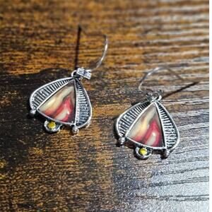 Boutique Orange & Yellow "Inner Flame" Triangle Silver-Tone Mixed Metal Earrings